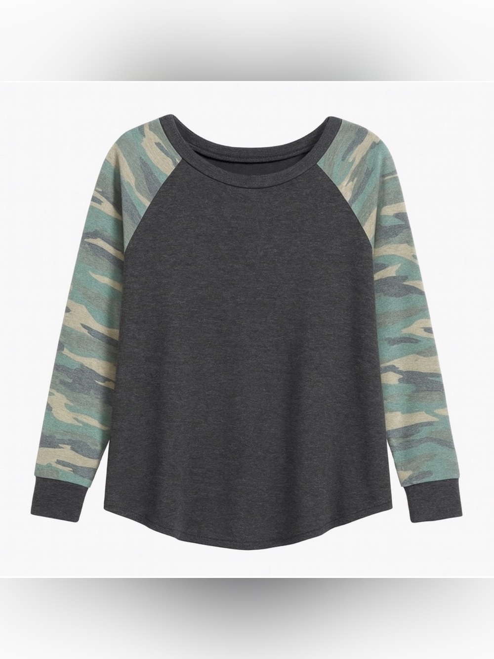 Dark Gray Camo Raglan Long Sleeves Baseball Jersey Tee E Luna EUC 1X #1394